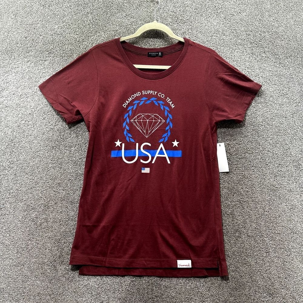 Diamond Supply Graphic T-Shirt Men XS Red Crewneck USA Graphic‎ Tee